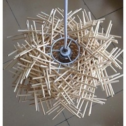 Lampada a sospensione contemporanea compatta 1 luce in legno intrecciato a mano