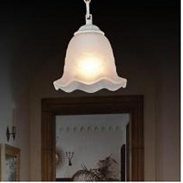 Lampada a sospensione vintage retrò in metallo bianco e vetro, 1 lampadina E26/E27