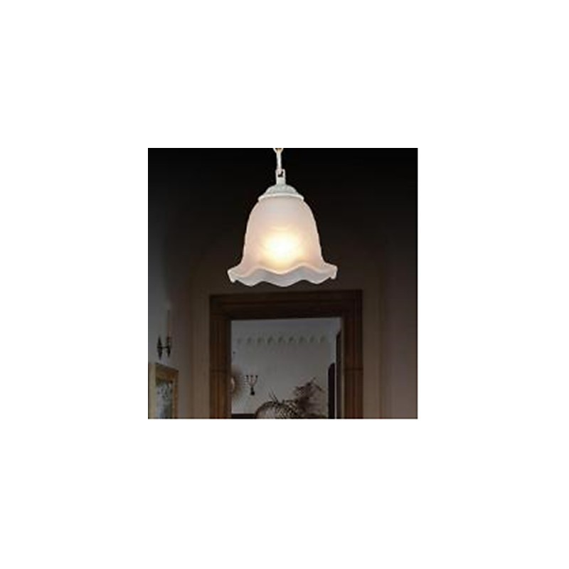 Lampada a sospensione vintage retrò in metallo bianco e vetro, 1 lampadina E26/E27