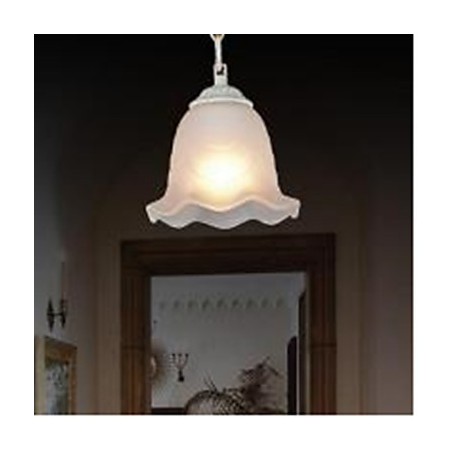Lampada a sospensione vintage retrò in metallo bianco e vetro, 1 lampadina E26/E27