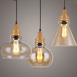 Lampada a sospensione in vetro effetto venature del legno, stile nordamericano, 3 lampadine