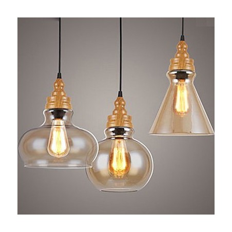 Lampada a sospensione in vetro effetto venature del legno, stile nordamericano, 3 lampadine