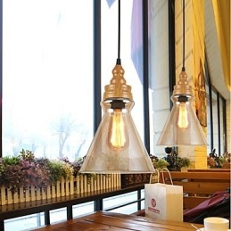 Lampada a sospensione in vetro effetto venature del legno, stile nordamericano, 3 lampadine