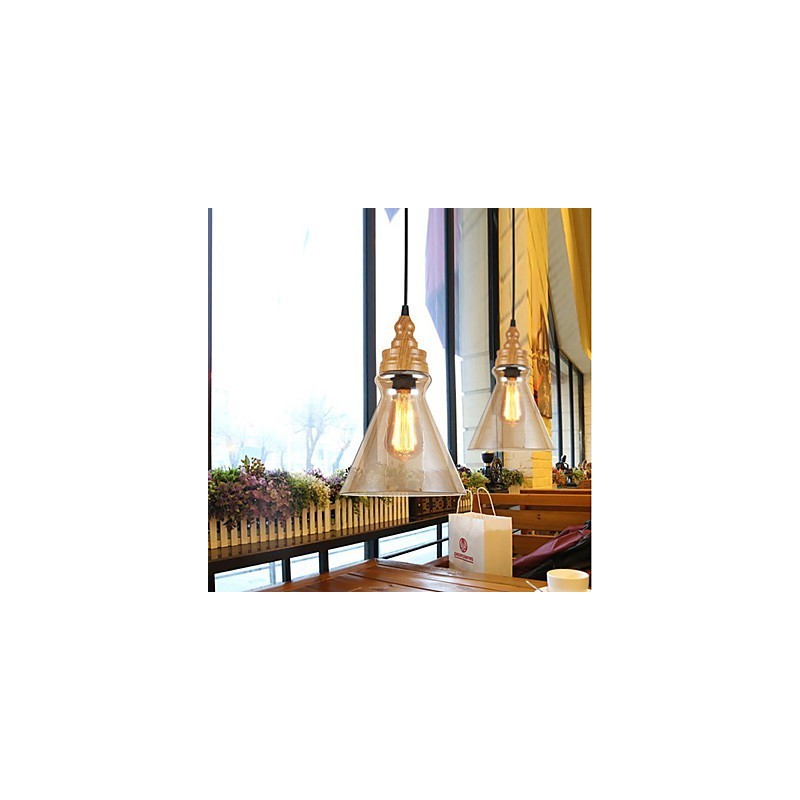 Lampada a sospensione in vetro effetto venature del legno, stile nordamericano, 3 lampadine