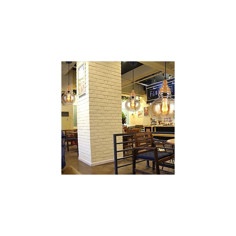 Lampada a sospensione in vetro effetto venature del legno, stile nordamericano, 3 lampadine