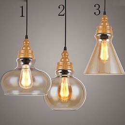Lampada a sospensione in vetro effetto venature del legno, stile nordamericano, 3 lampadine
