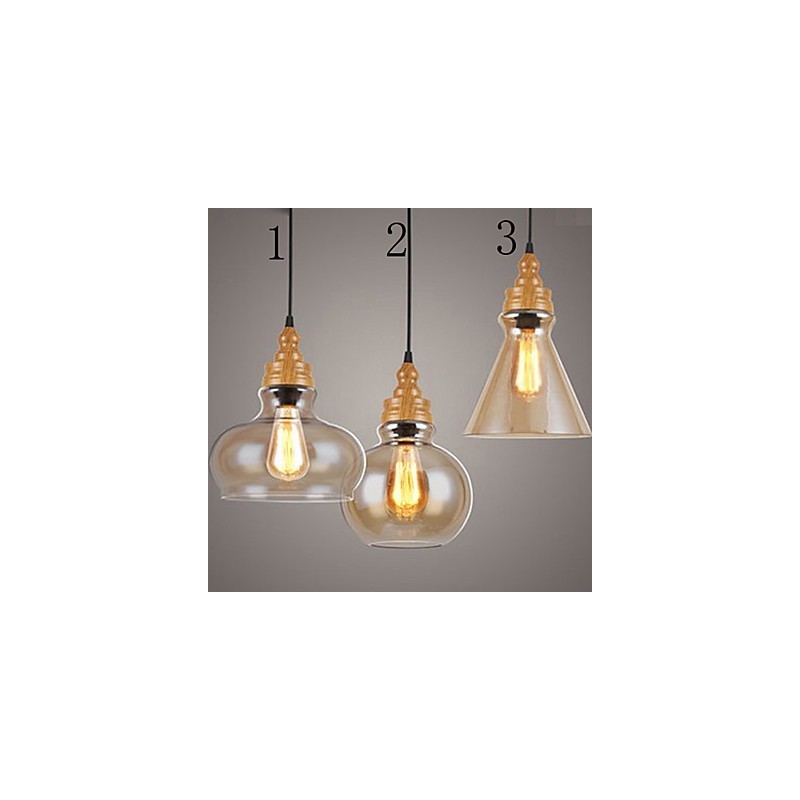 Lampada a sospensione in vetro effetto venature del legno, stile nordamericano, 3 lampadine