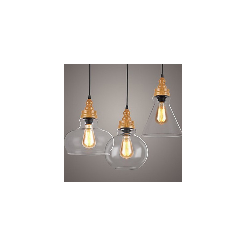 Lampada a sospensione in cristallo con venature effetto legno, stile nordamericano retrò