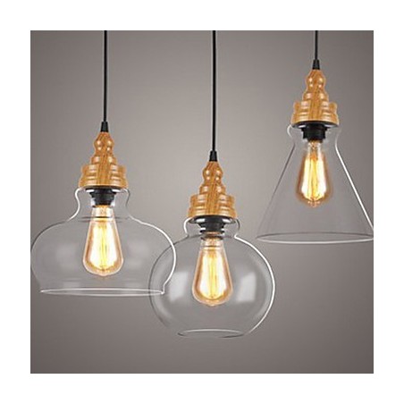 Lampada a sospensione in cristallo con venature effetto legno, stile nordamericano retrò