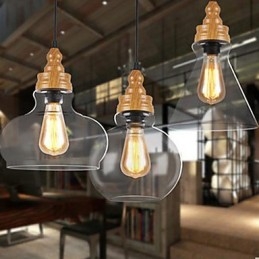 Lampada a sospensione in cristallo con venature effetto legno, stile nordamericano retrò