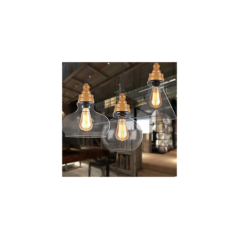 Lampada a sospensione in cristallo con venature effetto legno, stile nordamericano retrò