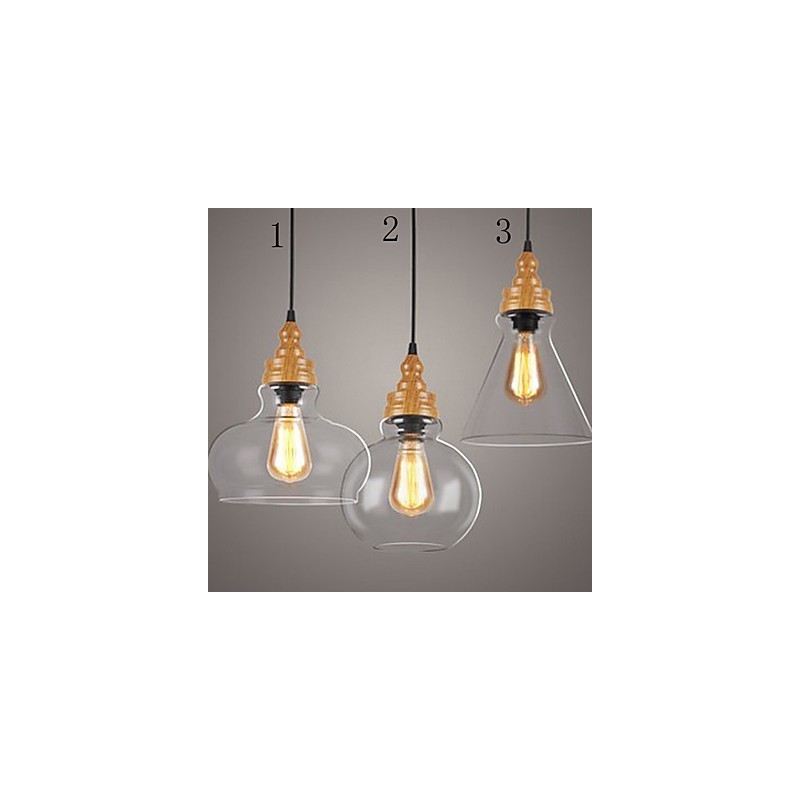 Lampada a sospensione in cristallo con venature effetto legno, stile nordamericano retrò