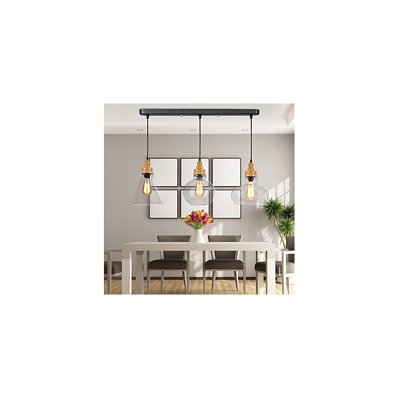 Lampada a sospensione in cristallo con venature effetto legno, stile nordamericano retrò