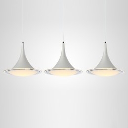 Lampada a sospensione a tromba in acrilico bianca con luce a goccia