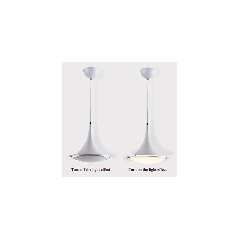 Lampada a sospensione a tromba in acrilico bianca con luce a goccia