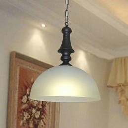 Lampada a sospensione mini in metallo dipinto stile tradizionale classico con paralume in vetro bianco