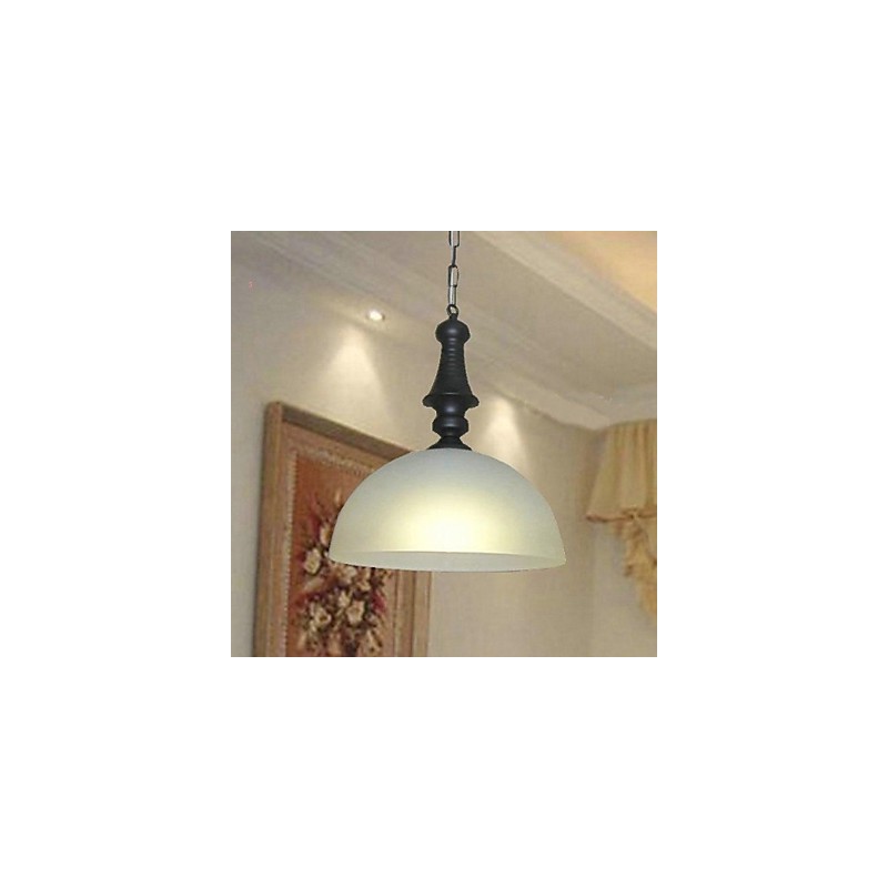 Lampada a sospensione mini in metallo dipinto stile tradizionale classico con paralume in vetro bianco