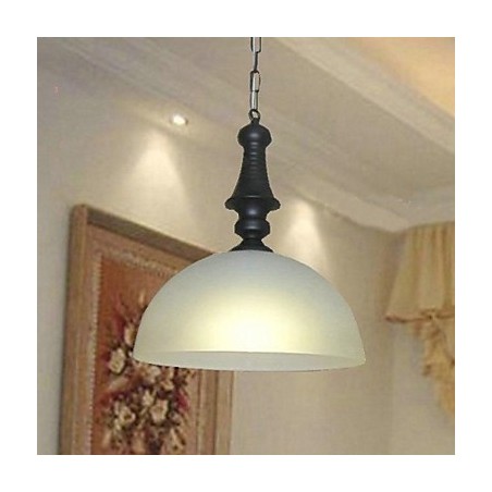 Lampada a sospensione mini in metallo dipinto stile tradizionale classico con paralume in vetro bianco