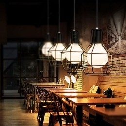 Lampada a sospensione in metallo elettroplaccato stile country garage oro