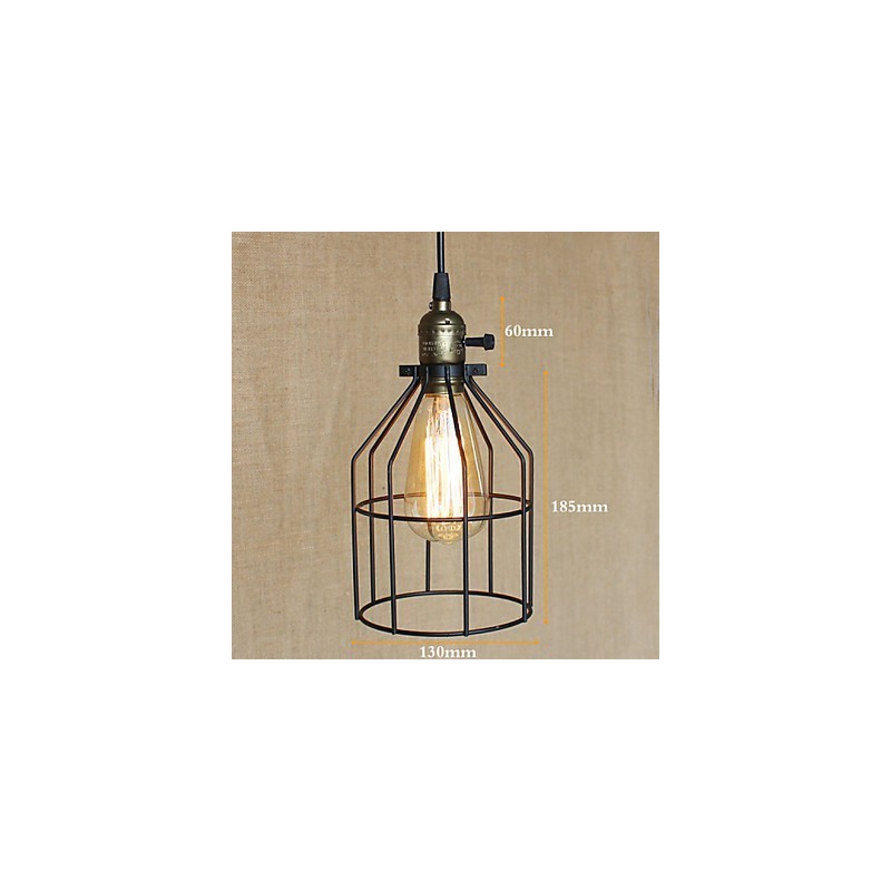 Lampada a sospensione in ferro creativa stile rurale americano, 1 lampadina, nero, E26/E27
