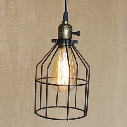 Lampada a sospensione in ferro creativa stile rurale americano, 1 lampadina, nero, E26/E27