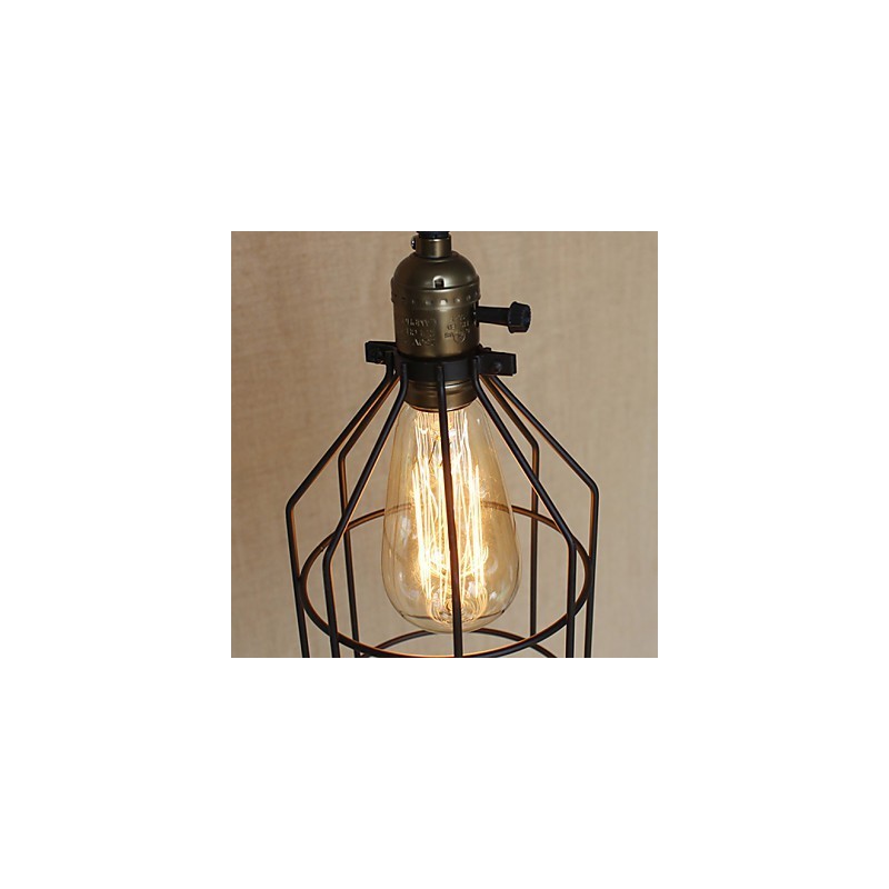 Lampada a sospensione in ferro creativa stile rurale americano, 1 lampadina, nero, E26/E27