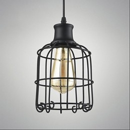 Lampada a sospensione vintage Edison con paralume a gabbia in metallo nero