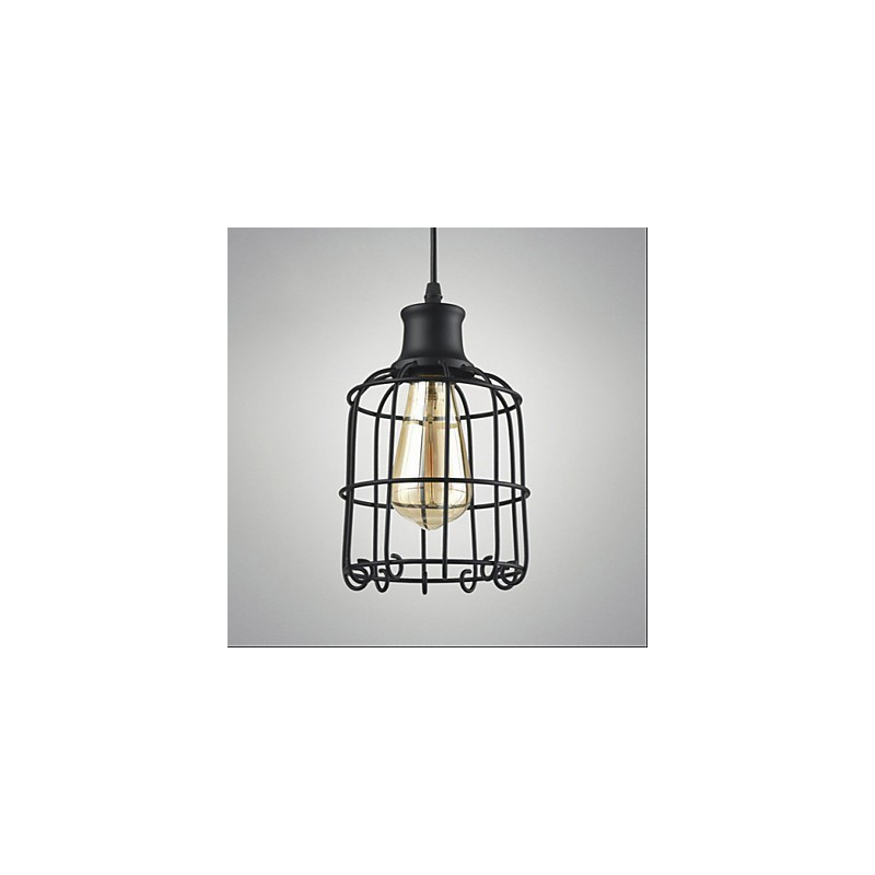 Lampada a sospensione vintage Edison con paralume a gabbia in metallo nero