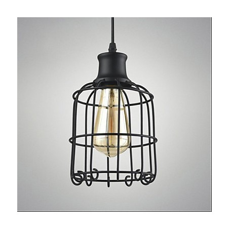 Lampada a sospensione vintage Edison con paralume a gabbia in metallo nero