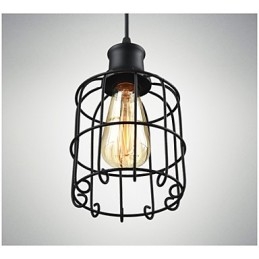 Lampada a sospensione vintage Edison con paralume a gabbia in metallo nero