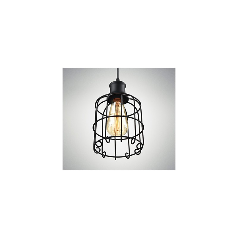 Lampada a sospensione vintage Edison con paralume a gabbia in metallo nero