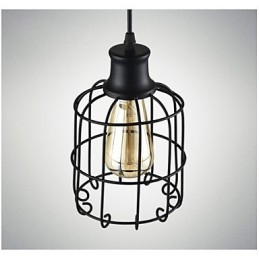Lampada a sospensione vintage Edison con paralume a gabbia in metallo nero