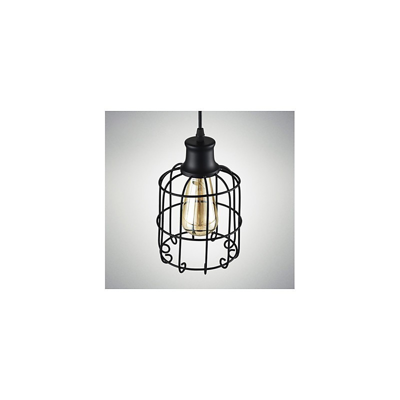 Lampada a sospensione vintage Edison con paralume a gabbia in metallo nero
