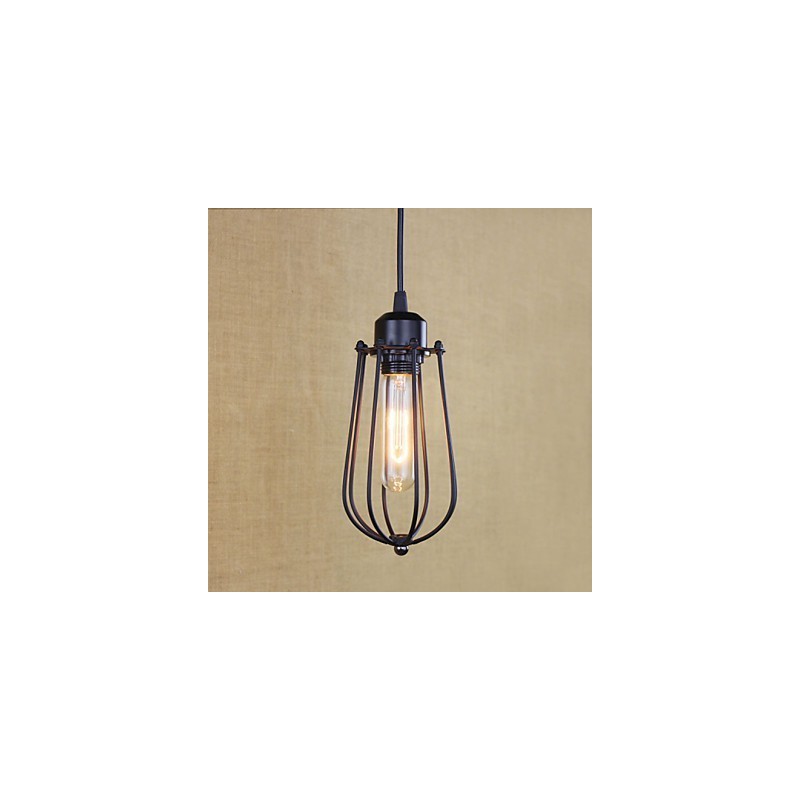 Lampadario a sospensione in ferro battuto stile country nero con paralume trasparente