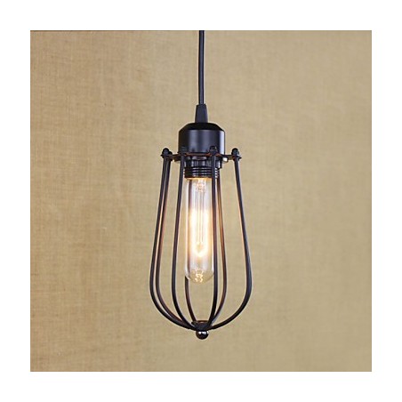 Lampadario a sospensione in ferro battuto stile country nero con paralume trasparente