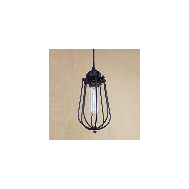 Lampadario a sospensione in ferro battuto stile country nero con paralume trasparente