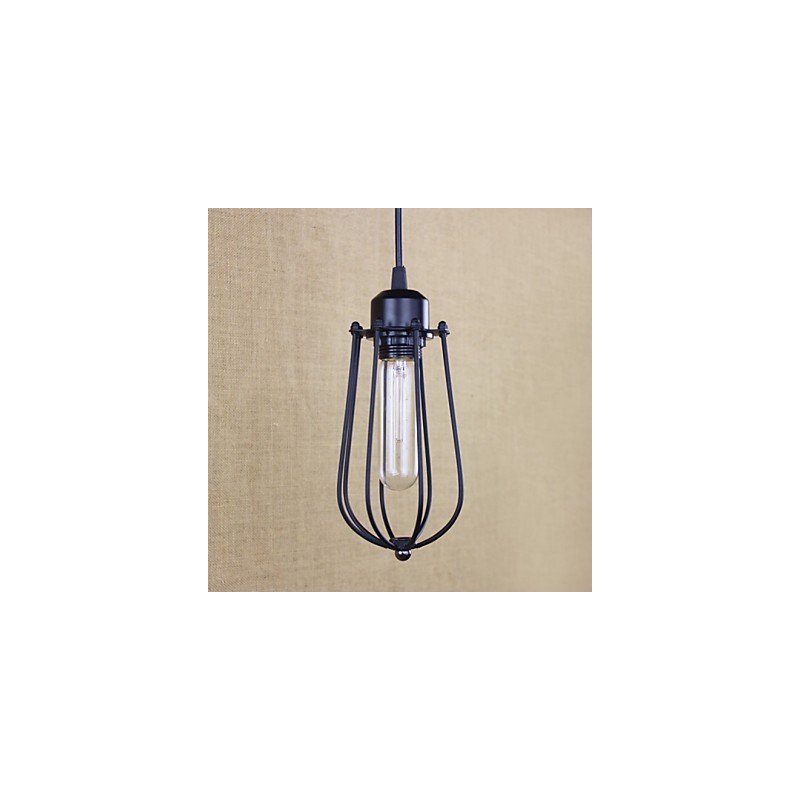 Lampadario a sospensione in ferro battuto stile country nero con paralume trasparente
