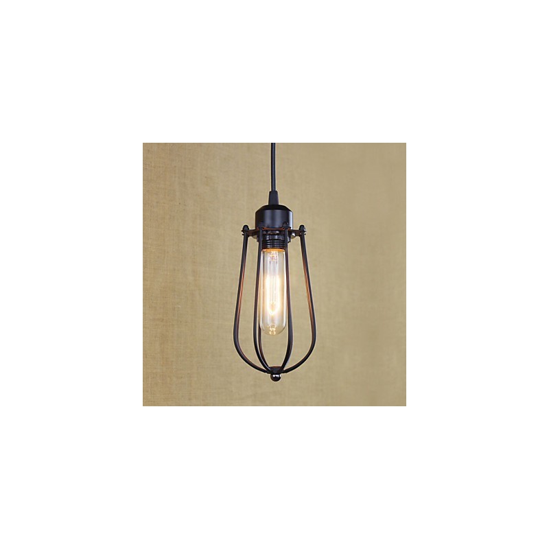 Lampadario a sospensione in ferro battuto stile country nero con paralume trasparente