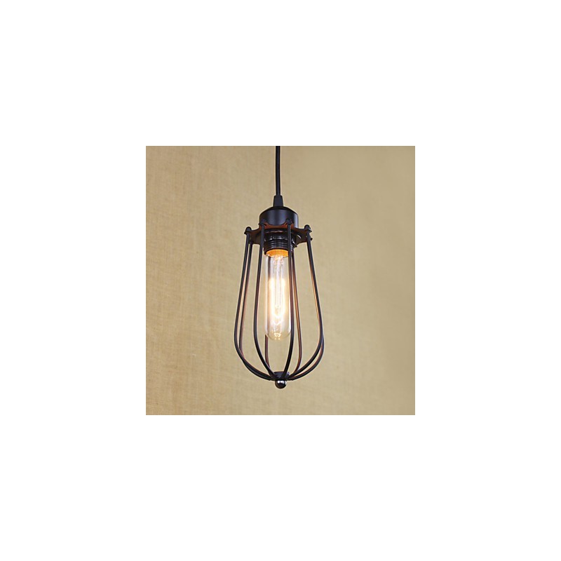 Lampadario a sospensione in ferro battuto stile country nero con paralume trasparente