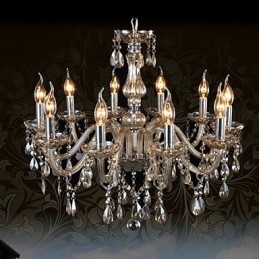Lampadario di cristallo K9 a 10 luci cognac cromato