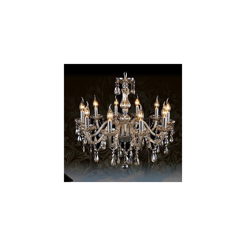 Lampadario di cristallo K9 a 10 luci cognac cromato