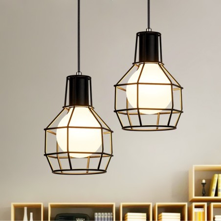 Lampada a sospensione vintage country in metallo nero, E26/E27, 1 lampadina