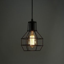 Lampada a sospensione vintage country in metallo nero, E26/E27, 1 lampadina