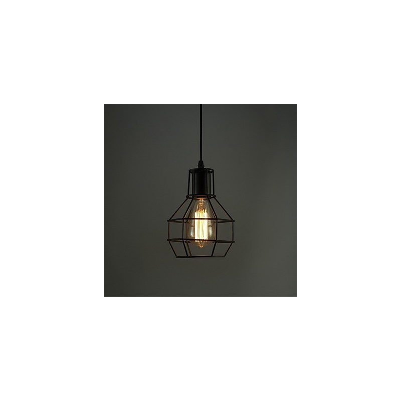 Lampada a sospensione vintage country in metallo nero, E26/E27, 1 lampadina