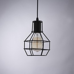 Lampada a sospensione vintage country in metallo nero, E26/E27, 1 lampadina