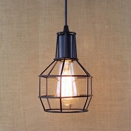Lampada a sospensione vintage country in metallo nero, E26/E27, 1 lampadina