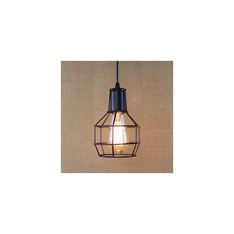 Lampada a sospensione vintage country in metallo nero, E26/E27, 1 lampadina