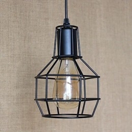 Lampada a sospensione vintage country in metallo nero, E26/E27, 1 lampadina