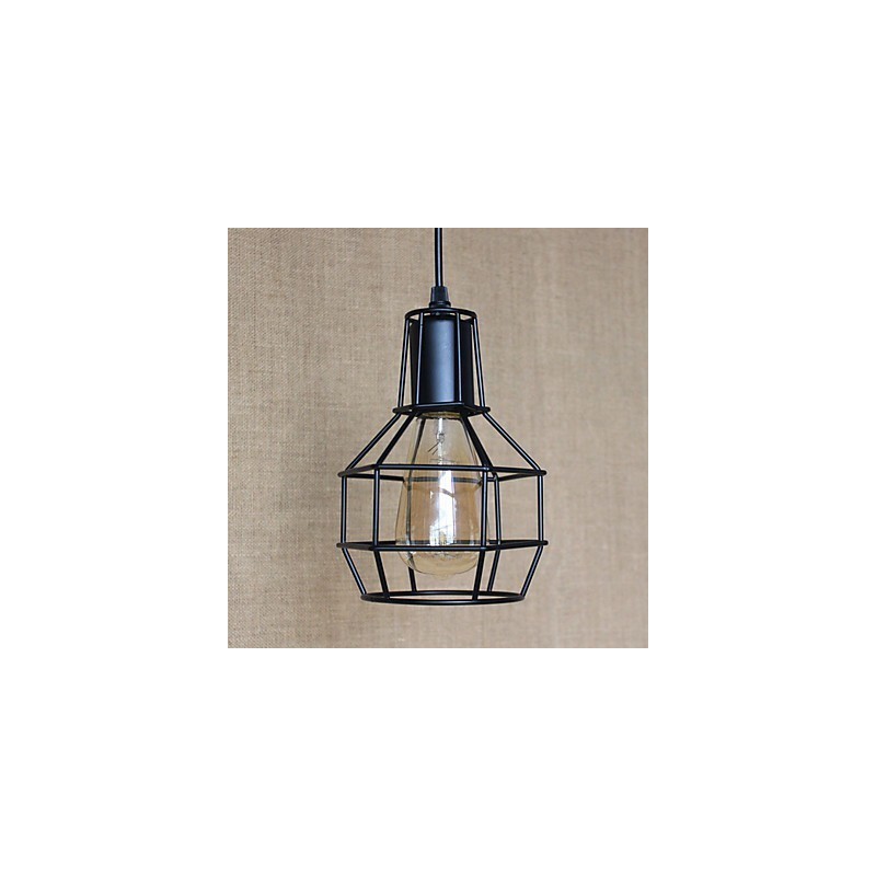 Lampada a sospensione vintage country in metallo nero, E26/E27, 1 lampadina