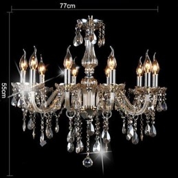 Lampadario di cristallo K9 a 10 luci cognac cromato